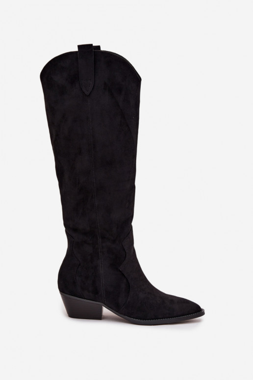 iš eko zomšosowe ilgaauliai batai kaubojiško stiliaus  su kulniukais Juodos spalvos Jenaya