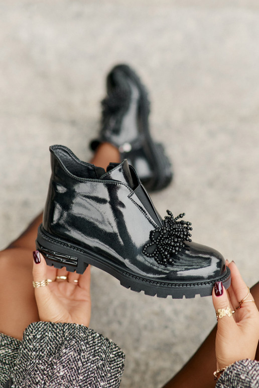   su lako efektu Aulinukai su ornamentais pašiltinti D&A LZ42-036 Juodos spalvos