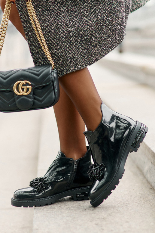   su lako efektu Aulinukai su ornamentais pašiltinti D&A LZ42-036 Juodos spalvos