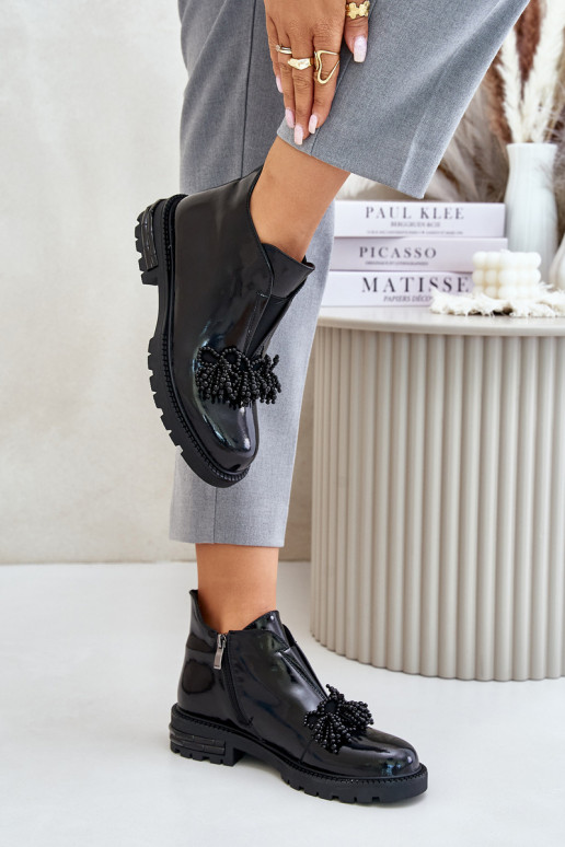   su lako efektu Aulinukai su ornamentais pašiltinti D&A LZ42-036 Juodos spalvos