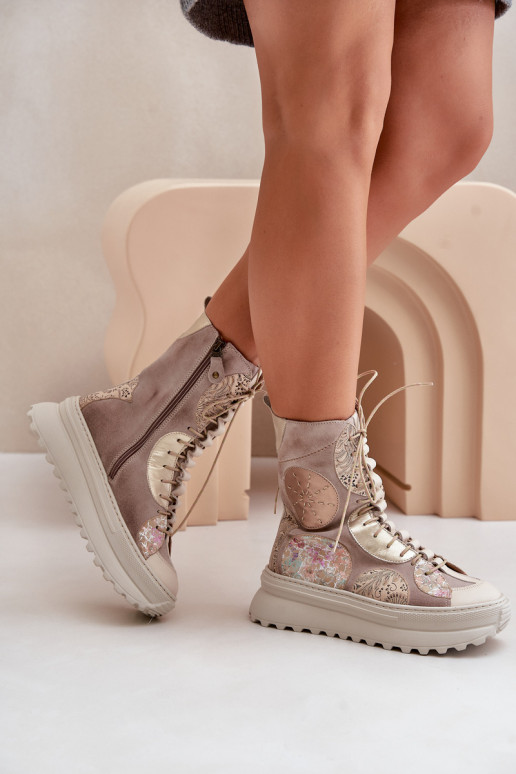   Zomšiniai batai su platforma pašiltinti  06565-04 smėlio spalvos