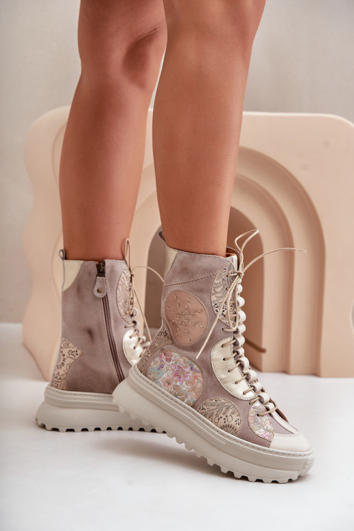   Zomšiniai batai su platforma pašiltinti  06565-04 smėlio spalvos