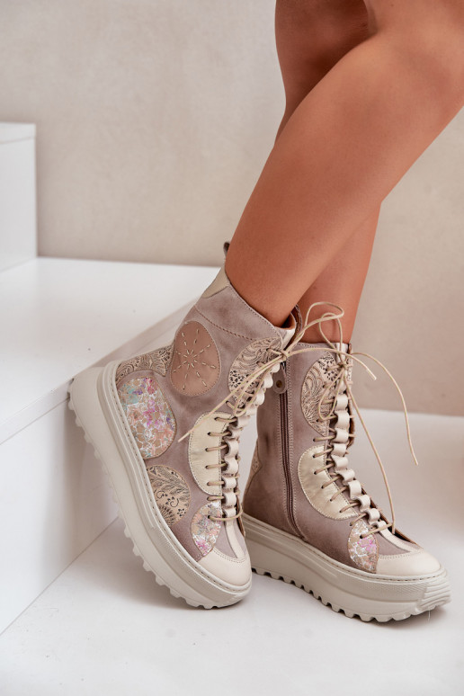   Zomšiniai batai su platforma pašiltinti  06565-04 smėlio spalvos