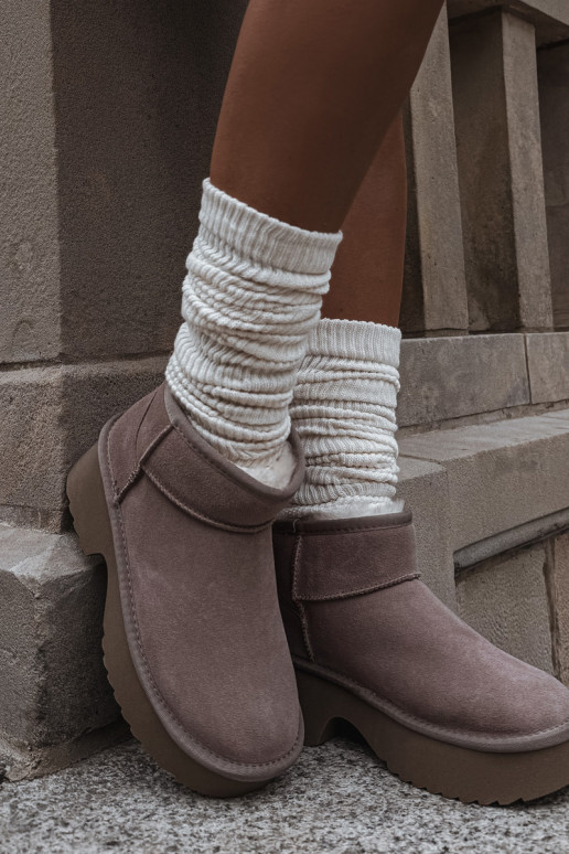 sniego batai MoteriškassuĮjungtaturalnego iš zomšosu pašiltinti su kailiuku viduje chaki spalvos Milora