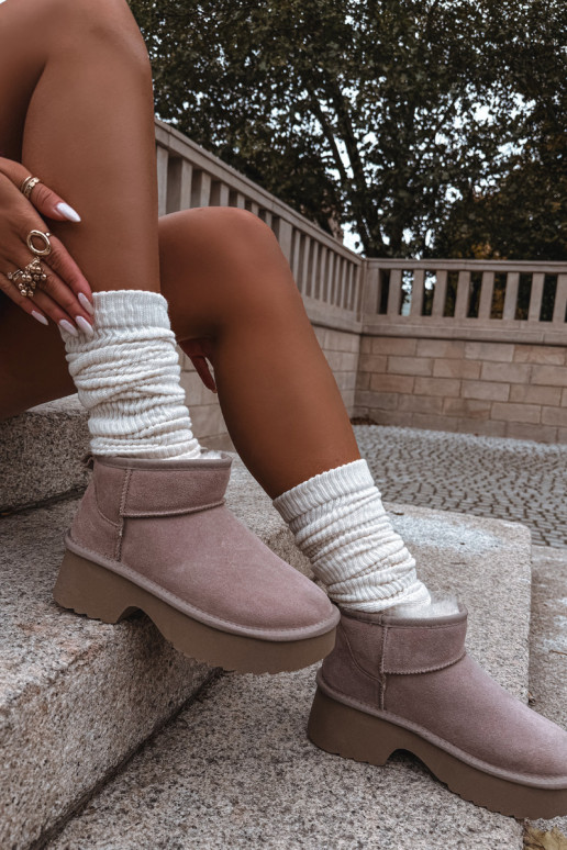 sniego batai MoteriškassuĮjungtaturalnego iš zomšosu pašiltinti su kailiuku viduje chaki spalvos Milora