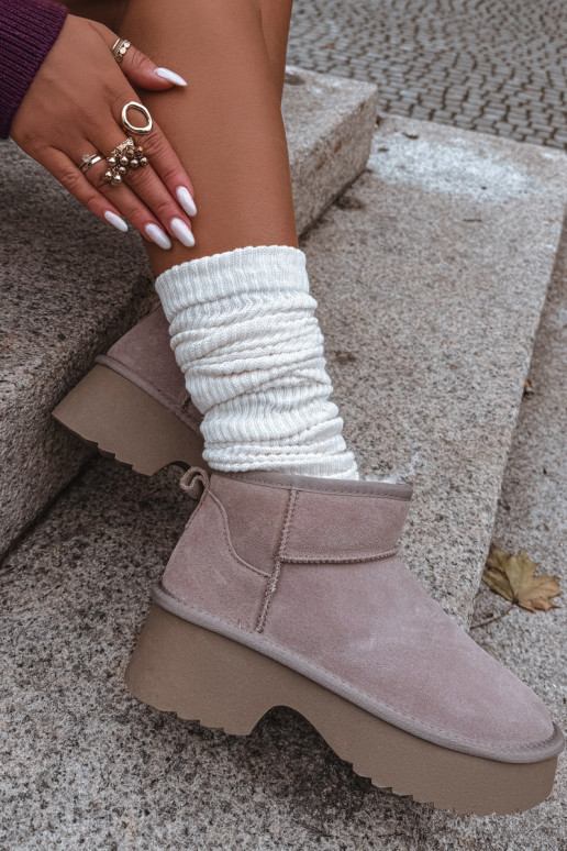 sniego batai MoteriškassuĮjungtaturalnego iš zomšosu pašiltinti su kailiuku viduje chaki spalvos Milora