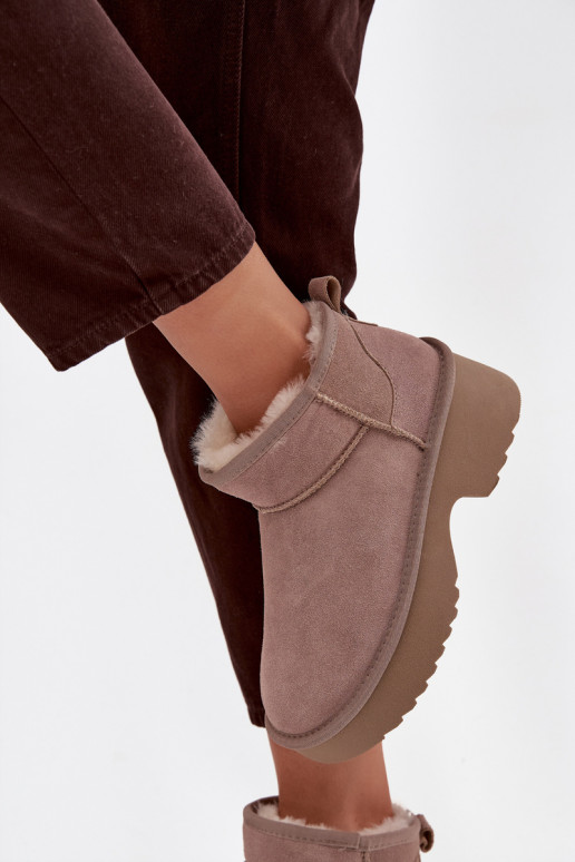 sniego batai MoteriškassuĮjungtaturalnego iš zomšosu pašiltinti su kailiuku viduje chaki spalvos Milora