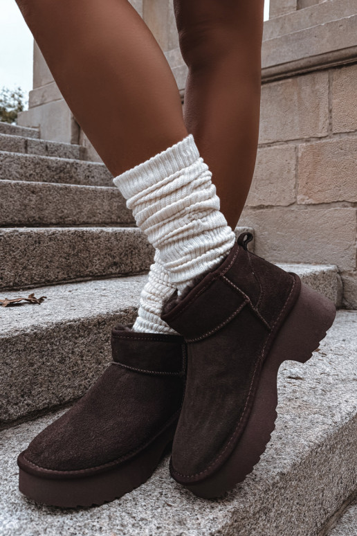 sniego batai MoteriškassuĮjungtaturalnego iš zomšosu pašiltinti su kailiuku viduje CzekoladoĮe Milora