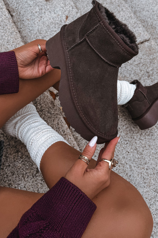 sniego batai MoteriškassuĮjungtaturalnego iš zomšosu pašiltinti su kailiuku viduje CzekoladoĮe Milora