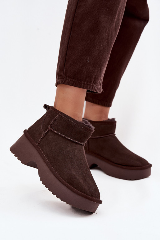 sniego batai MoteriškassuĮjungtaturalnego iš zomšosu pašiltinti su kailiuku viduje CzekoladoĮe Milora