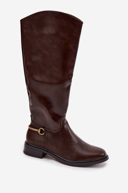 pašiltinti moteriški ilgaauliai batai su plačiais kulniukais Su puošniais Detalem CzekoladoĮe Renaya