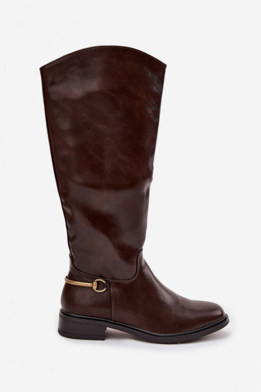 pašiltinti moteriški ilgaauliai batai su plačiais kulniukais Su puošniais Detalem CzekoladoĮe Renaya