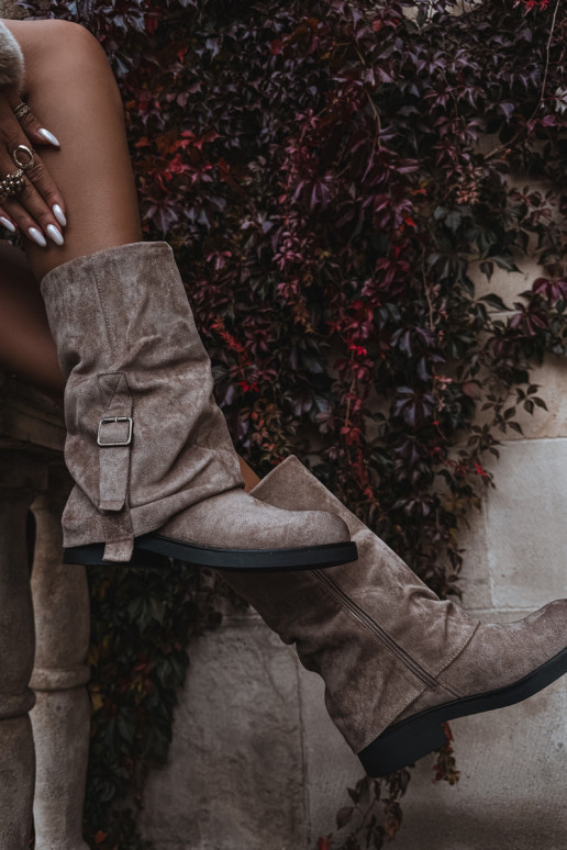 moteriški ilgaauliai bataisuINyĮiniętą CholeĮką Blauzdos vidurys su sagtimis chaki spalvos Minelle