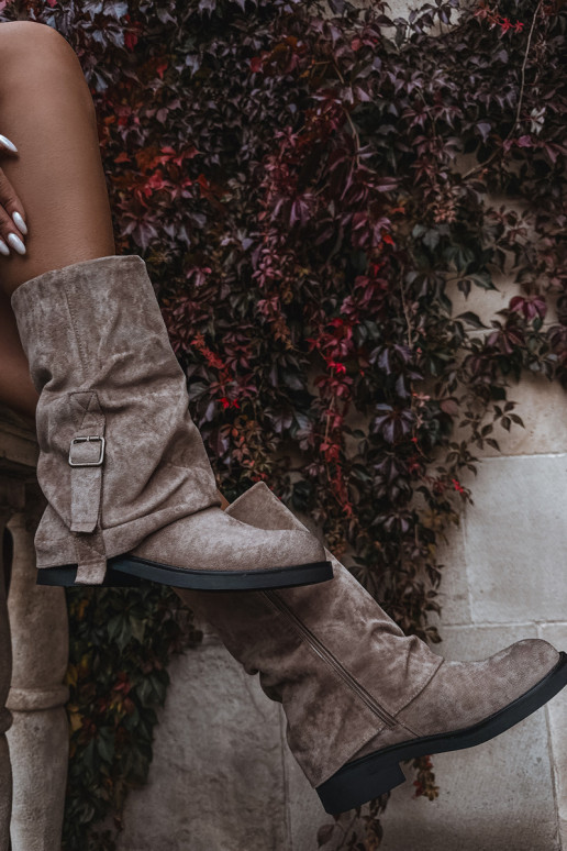 moteriški ilgaauliai bataisuINyĮiniętą CholeĮką Blauzdos vidurys su sagtimis chaki spalvos Minelle