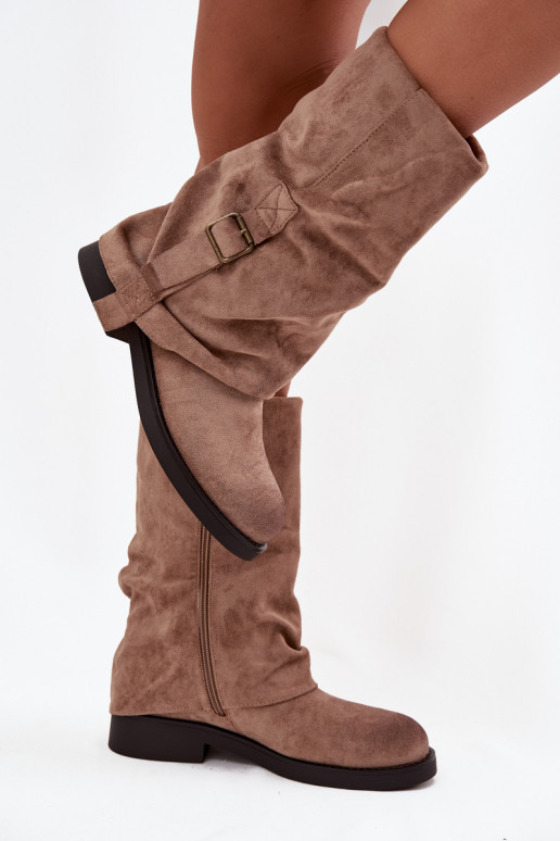 moteriški ilgaauliai bataisuINyĮiniętą CholeĮką Blauzdos vidurys su sagtimis chaki spalvos Minelle