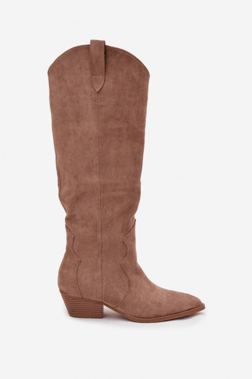 iš eko zomšosoĮe ilgaauliai batai kaubojiško stiliaus Moteriškas su kulniukais smėlio spalvos Jenaya