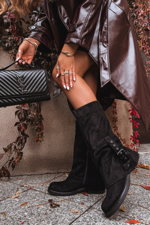 moteriški ilgaauliai batai Su riesta viršutine dalimi I su sagtimis juodos spalvos Ophelis