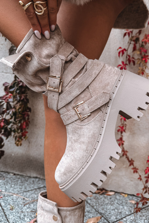 Moteriški aulinukai Ant masyvių kulnų su sagtimis I Juostelėsem smėlio spalvos Nerelisa