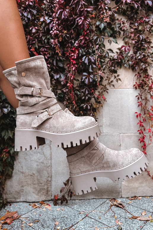 Moteriški aulinukai Ant masyvių kulnų su sagtimis I Juostelėsem smėlio spalvos Nerelisa