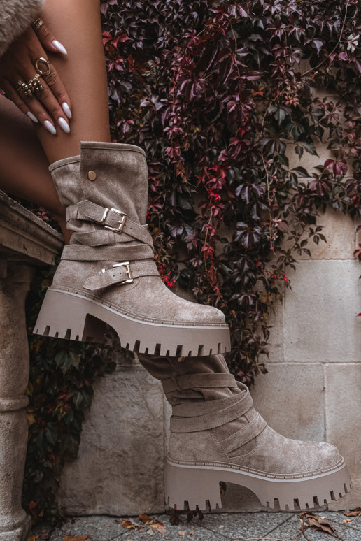 Moteriški aulinukai Ant masyvių kulnų su sagtimis I Juostelėsem smėlio spalvos Nerelisa