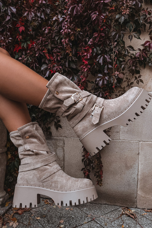 Moteriški aulinukai Ant masyvių kulnų su sagtimis I Juostelėsem smėlio spalvos Nerelisa