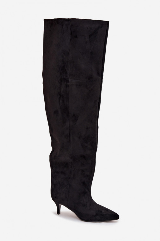 Įsispiriami moteriški ilgaauliai batai su plonais kulniukais juodos spalvos Ysolienne Įsispiriami moteriški ilgaauliai batai su plonais kulniukais juodos spalvos Ysolienne