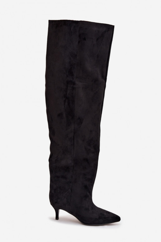 Įsispiriami moteriški ilgaauliai batai su plonais kulniukais juodos spalvos Ysolienne Įsispiriami moteriški ilgaauliai batai su plonais kulniukais juodos spalvos Ysolienne