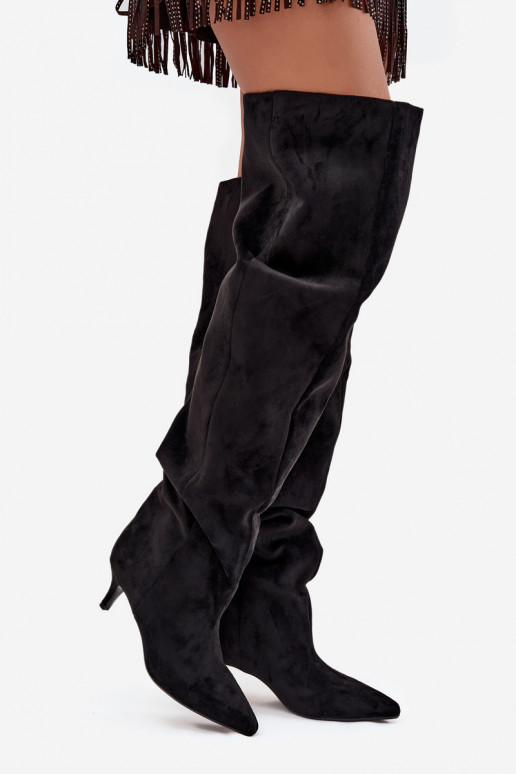 Įsispiriami moteriški ilgaauliai batai su plonais kulniukais juodos spalvos Ysolienne Įsispiriami moteriški ilgaauliai batai su plonais kulniukais juodos spalvos Ysolienne