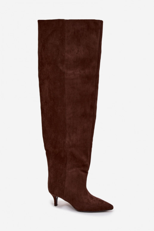 Įsispiriami moteriški ilgaauliai batai su plonais kulniukais šokolado spalvos Ysolienne Įsispiriami moteriški ilgaauliai batai su plonais kulniukais šokolado spalvos Ysolienne