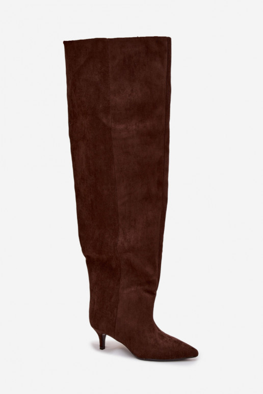 Įsispiriami moteriški ilgaauliai batai su plonais kulniukais šokolado spalvos Ysolienne Įsispiriami moteriški ilgaauliai batai su plonais kulniukais šokolado spalvos Ysolienne