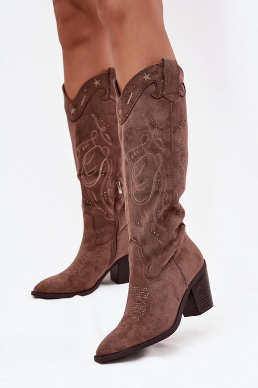 ilgaauliai batai kaubojiško stiliaus Moteriškas su kulniukaissuiš eko zomšosu chaki spalvos Coretta