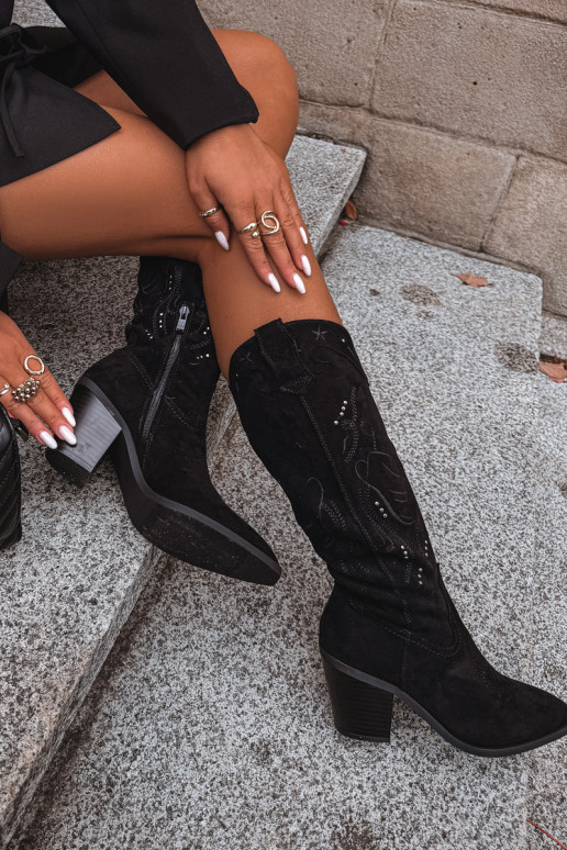 ilgaauliai batai kaubojiško stiliaus Moteriškas su kulniukaissuiš eko zomšosu juodos spalvos Coretta