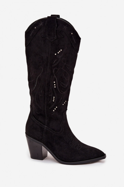 ilgaauliai batai kaubojiško stiliaus Moteriškas su kulniukaissuiš eko zomšosu juodos spalvos Coretta