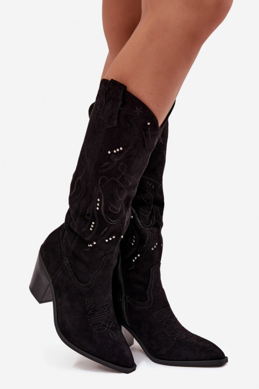 ilgaauliai batai kaubojiško stiliaus Moteriškas su kulniukaissuiš eko zomšosu juodos spalvos Coretta