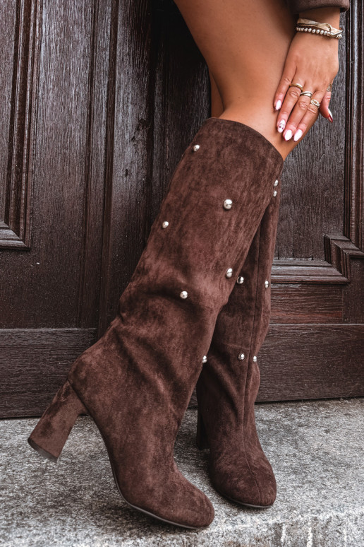 Šilti ilgaauliai batai su kulniukais Su puošniaisi Detalami CzekoladoĮe Lucinda