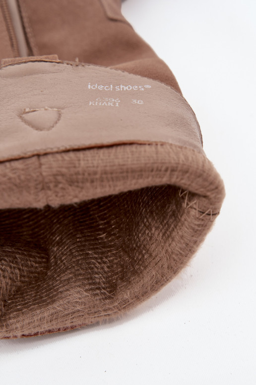 Oda iš zomšos ilgaauliai batai kaubojiško stiliaus Moteriškas pašiltinti chaki spalvos Urselle