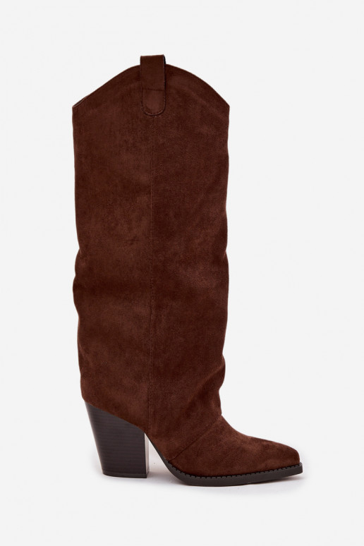 pašiltinti ilgaauliai batai kaubojiško stiliaus su kulniukaissuiš eko zomšosu CzekoladoĮe Tai turivine