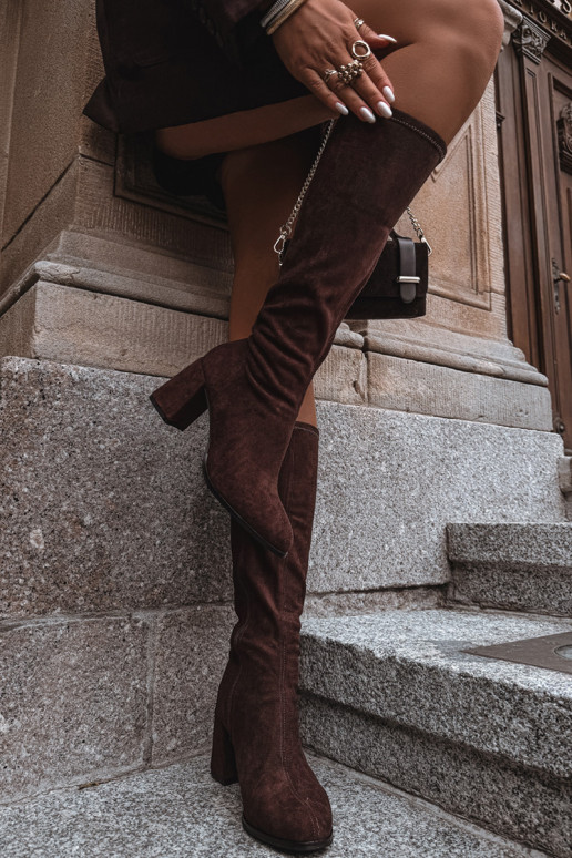 moteriški ilgaauliai batai su kulniukaissuiš eko zomšosu CzekoladoĮe Yelisse