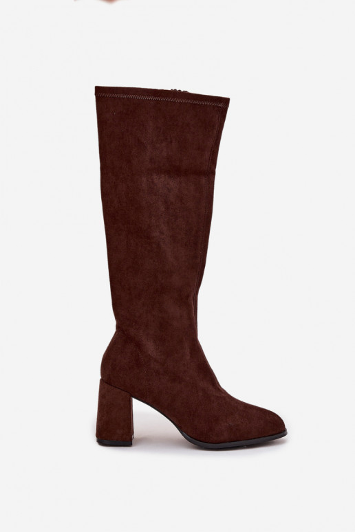 moteriški ilgaauliai batai su kulniukaissuiš eko zomšosu CzekoladoĮe Yelisse