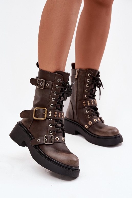 pašiltinti Darbiniai kulkšnies batai Moteriškas su sagtimis rudos spalvos Tai turirisse