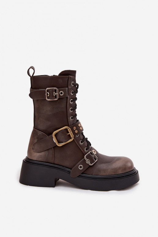 pašiltinti Darbiniai kulkšnies batai Moteriškas su sagtimis rudos spalvos Tai turirisse