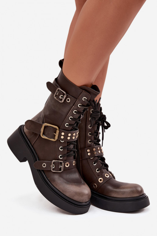 pašiltinti Darbiniai kulkšnies batai Moteriškas su sagtimis rudos spalvos Tai turirisse