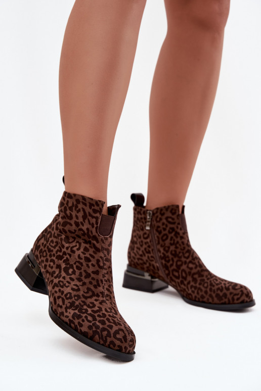 Aulinukai Z Naturalnego Zamszu  su leopardo kailio raštais D&A JC52-852 rudos spalvos Aulinukai Z Naturalnego Zamszu  su leopardo kailio raštais D&A JC52-852 rudos spalvos