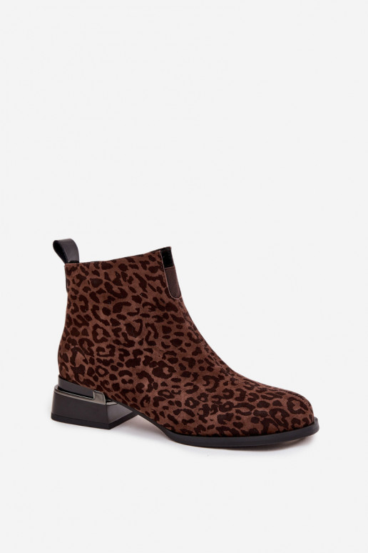 Aulinukai Z Naturalnego Zamszu  su leopardo kailio raštais D&A JC52-852 rudos spalvos Aulinukai Z Naturalnego Zamszu  su leopardo kailio raštais D&A JC52-852 rudos spalvos