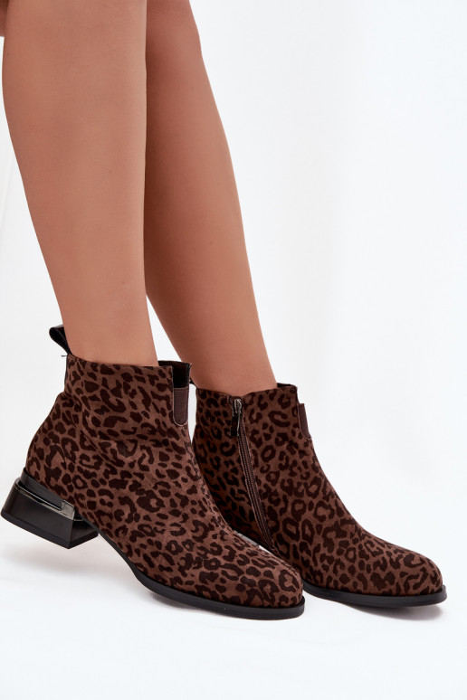 Aulinukai Z Naturalnego Zamszu  su leopardo kailio raštais D&A JC52-852 rudos spalvos Aulinukai Z Naturalnego Zamszu  su leopardo kailio raštais D&A JC52-852 rudos spalvos
