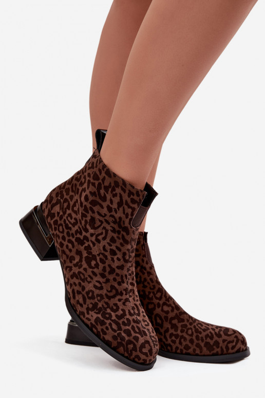 Aulinukai Z Naturalnego Zamszu  su leopardo kailio raštais D&A JC52-852 rudos spalvos Aulinukai Z Naturalnego Zamszu  su leopardo kailio raštais D&A JC52-852 rudos spalvos
