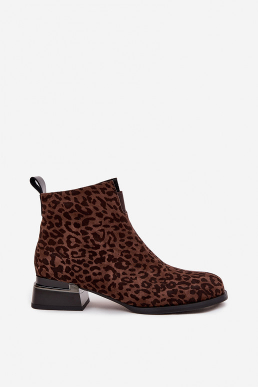 Aulinukai Z Naturalnego Zamszu  su leopardo kailio raštais D&A JC52-852 rudos spalvos Aulinukai Z Naturalnego Zamszu  su leopardo kailio raštais D&A JC52-852 rudos spalvos
