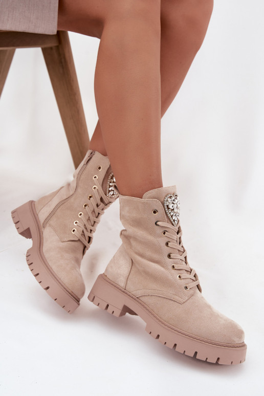 Darbiniai kulkšnies batai Moteriškas su spindinčiomis akutėmis Įjungta Języku dramblio kaulo spalvos Rosira