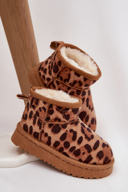 sniego batai Vaikiški  pašiltinti su kailiuku viduje su leopardo kailio raštais rudos spalvos Mireya sniego batai Vaikiški  pašiltinti su kailiuku viduje su leopardo kailio raštais rudos spalvos Mireya