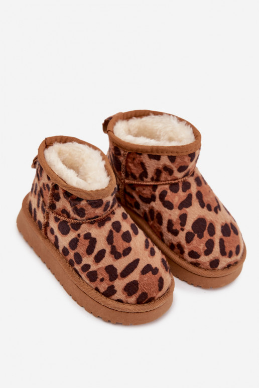 sniego batai Vaikiški  pašiltinti su kailiuku viduje su leopardo kailio raštais rudos spalvos Mireya sniego batai Vaikiški  pašiltinti su kailiuku viduje su leopardo kailio raštais rudos spalvos Mireya